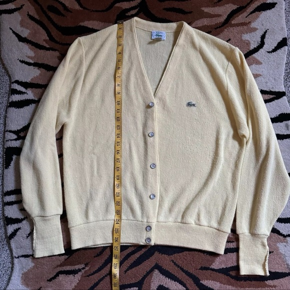 Vintage L Izod Lacoste Cardigan Sweater  Yellow Acrylic Alligator Grandpa 1980s - Picture 3 of 5